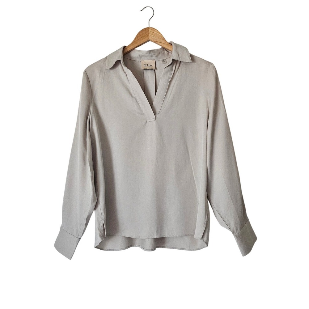 Elie Tahari 100% Tencel Popover Blouse Beige Size M